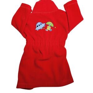 Vintage Baby Buns Red Bath Robe Toddler Baby Size 18 Months ROBOTS Stitched